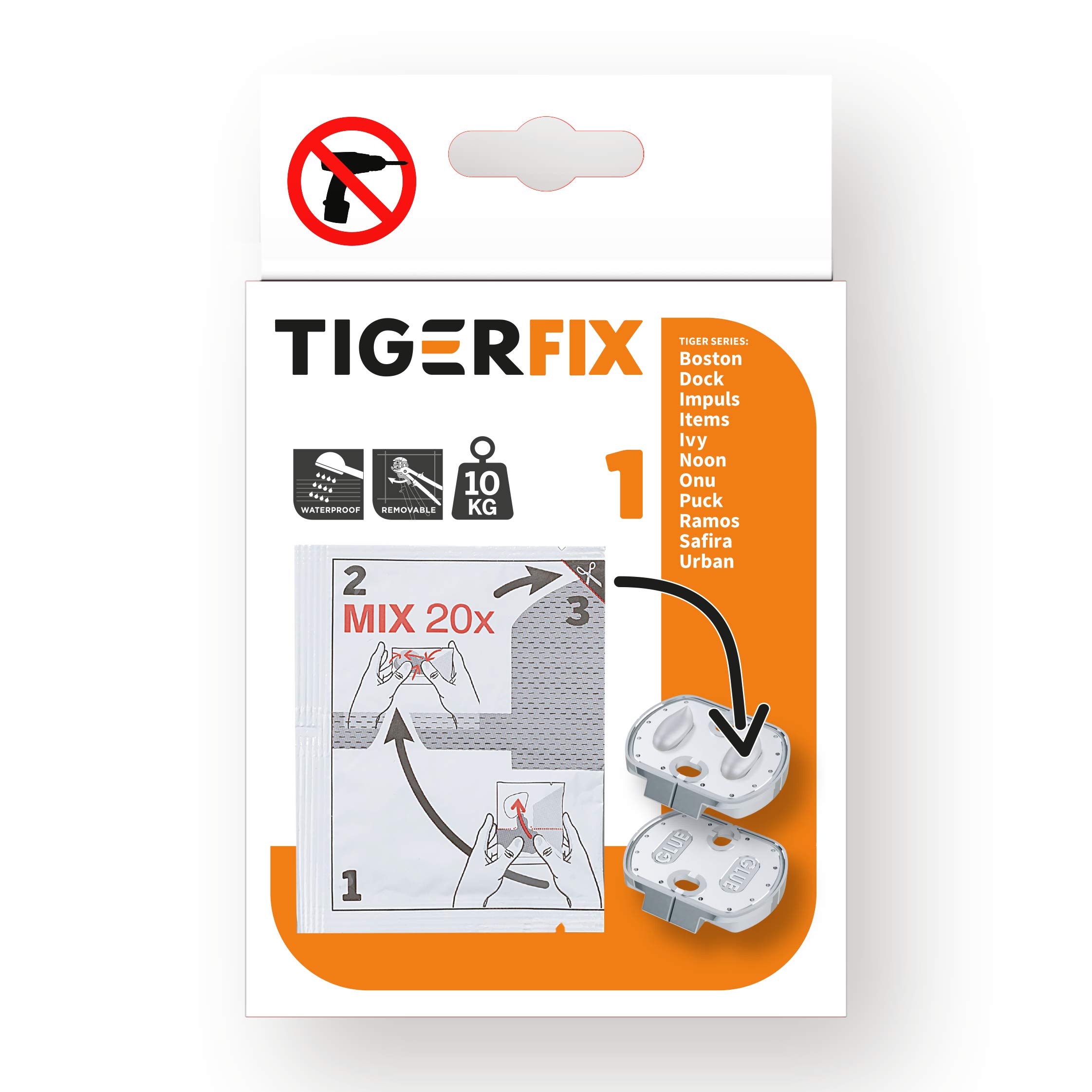 Tiger Tigerfix 1 Adhesive System, Metal, Chrome, 4 x 3.5 x 0.6 cm
