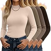 Sweetyweee 4 Pack Women's Mock Neck Long Sleeve Tops Ribbed Slim Fitted Cotton Thermal Shirts Casual Stretch Tight Base Layer
