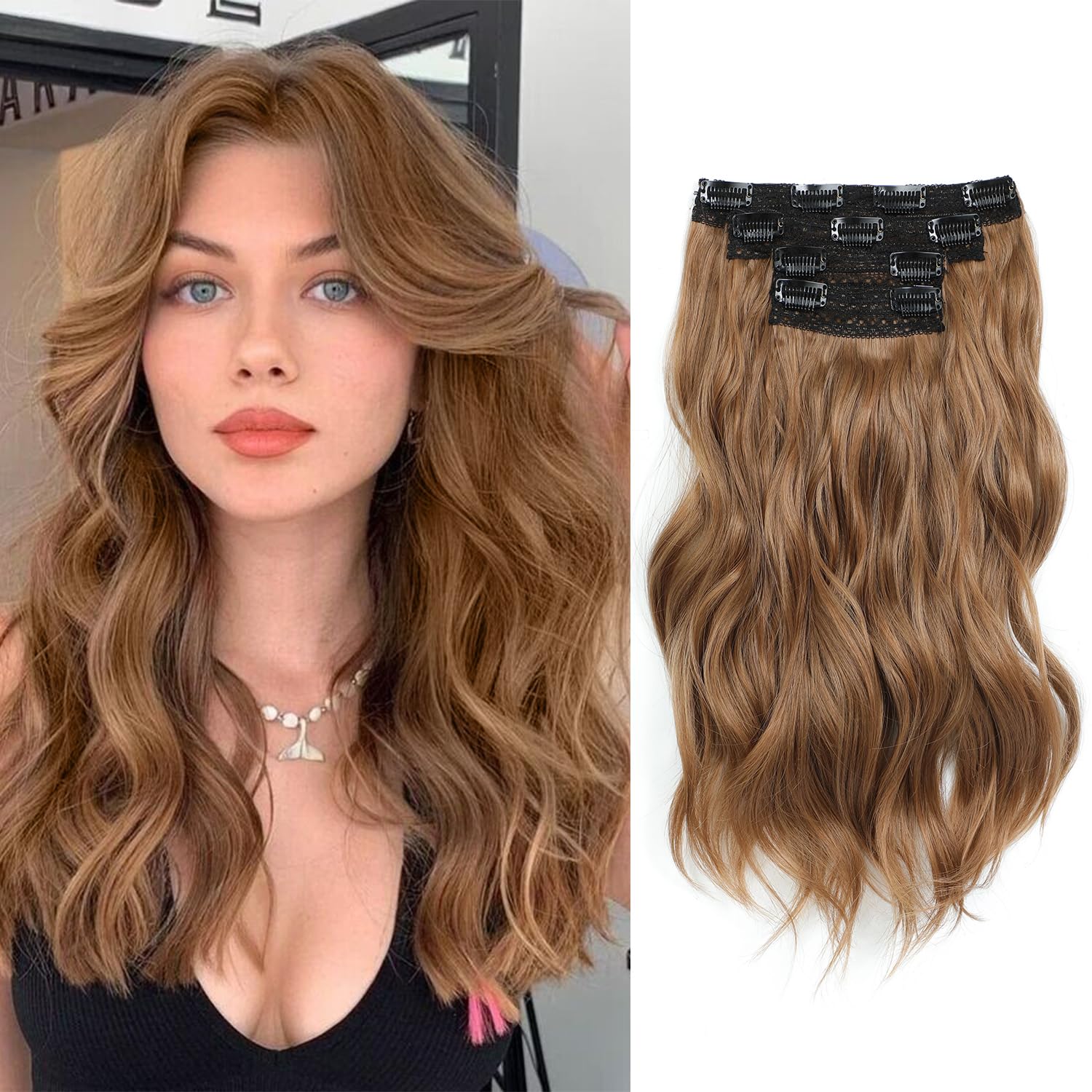 FINE PLUS Hair Extensions Clip in, 4PCS Clip in Hair Extension 14" Short Beach Golden Blonde Wavy Hair Extensions Invisible Lace Weft Natural Soft Hair pieces for Women(Golden Blonde)