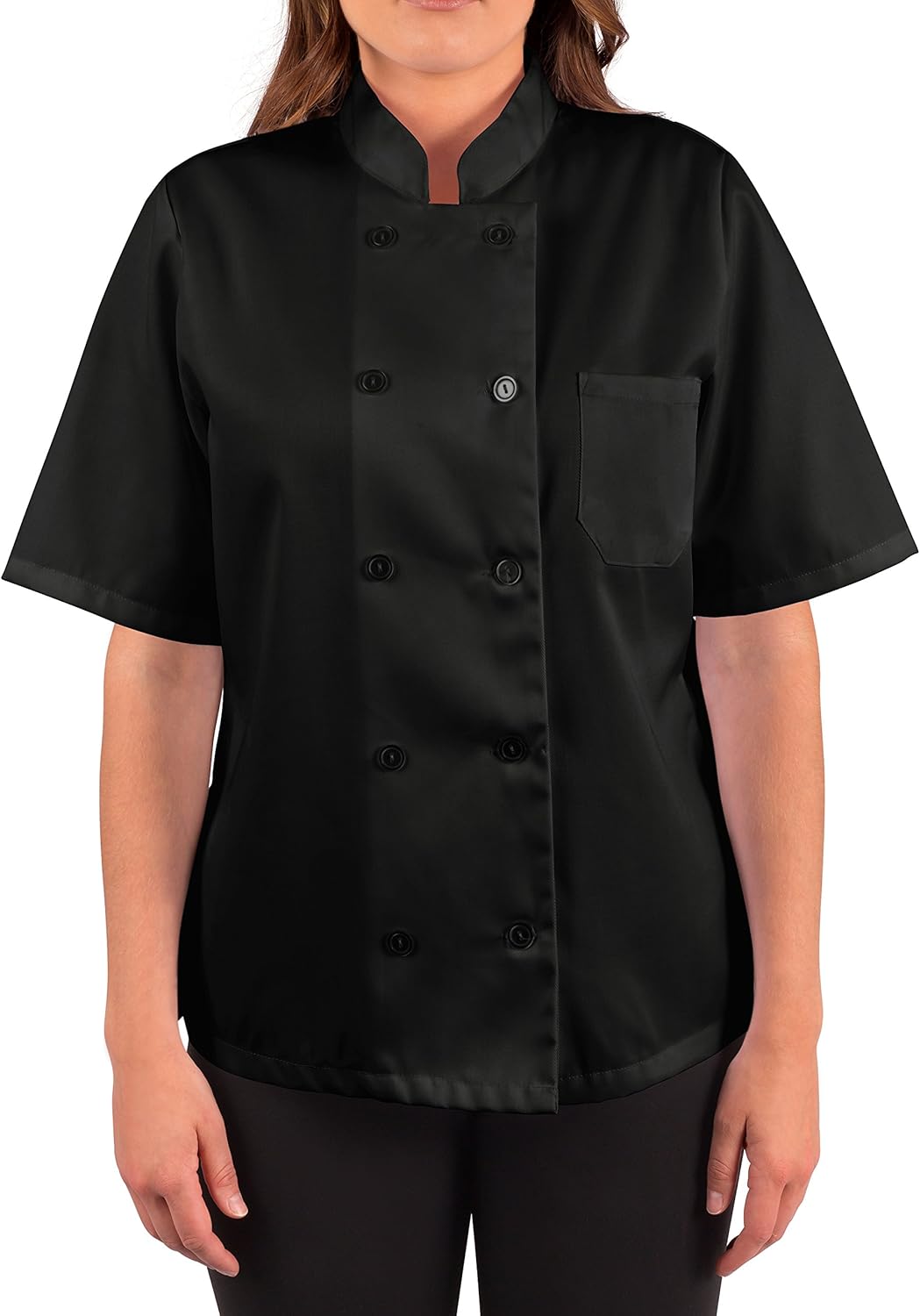 Womens Black Classic Short Sleeve Chef Coat: Clothing