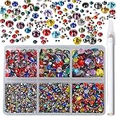 Bymitel 5000 Pieces 6 Mixed Sizes Glue Fix on Glass Rhinestones Round Crystal Gems Flatback for DIY Jewelry Making with one Picking Pen(Mix: SS4-SS30/5000PCS, Mixed Colors)