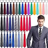 JaGely 36 Pcs Men Zipper Ties 3.15" Adjustable Zipper Neck Ties Solid Color Stripe Pre Tied Ties for Men Office(Fresh)