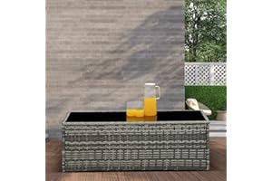 SUNVIVI OUTDOOR Outdoor Coffee Tables for Patio, Grey Wicker Coffee Table Aluminum Frame Rectangle Glass Top Coffee Table, Extra Side Table Patio Furniture