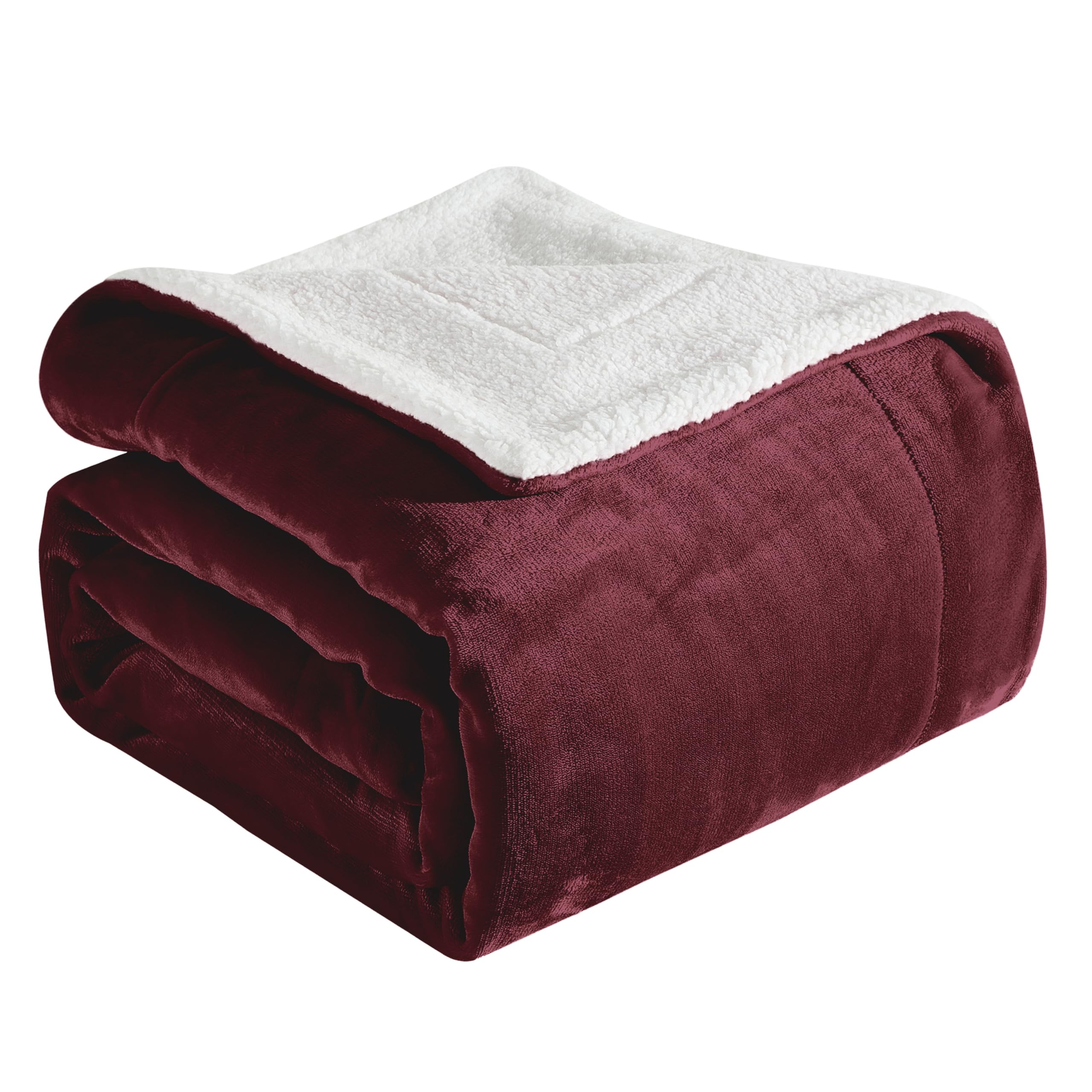 Elegant Comfort Ultra Soft Reversible Flannel Sherpa Blanket - Cozy Silky Fleece Throw for Couch, Bed - Plush Fuzzy Warm Winter Blanket for Gift, Queen, Burgundy Image Elegant Comfort Ultra Soft Reversible Flannel Sherpa Blanket - Cozy Silky Fleece Throw for Couch, Bed - Plush Fuzzy Warm Winter Blanket for Gift, Queen, Burgundy Image