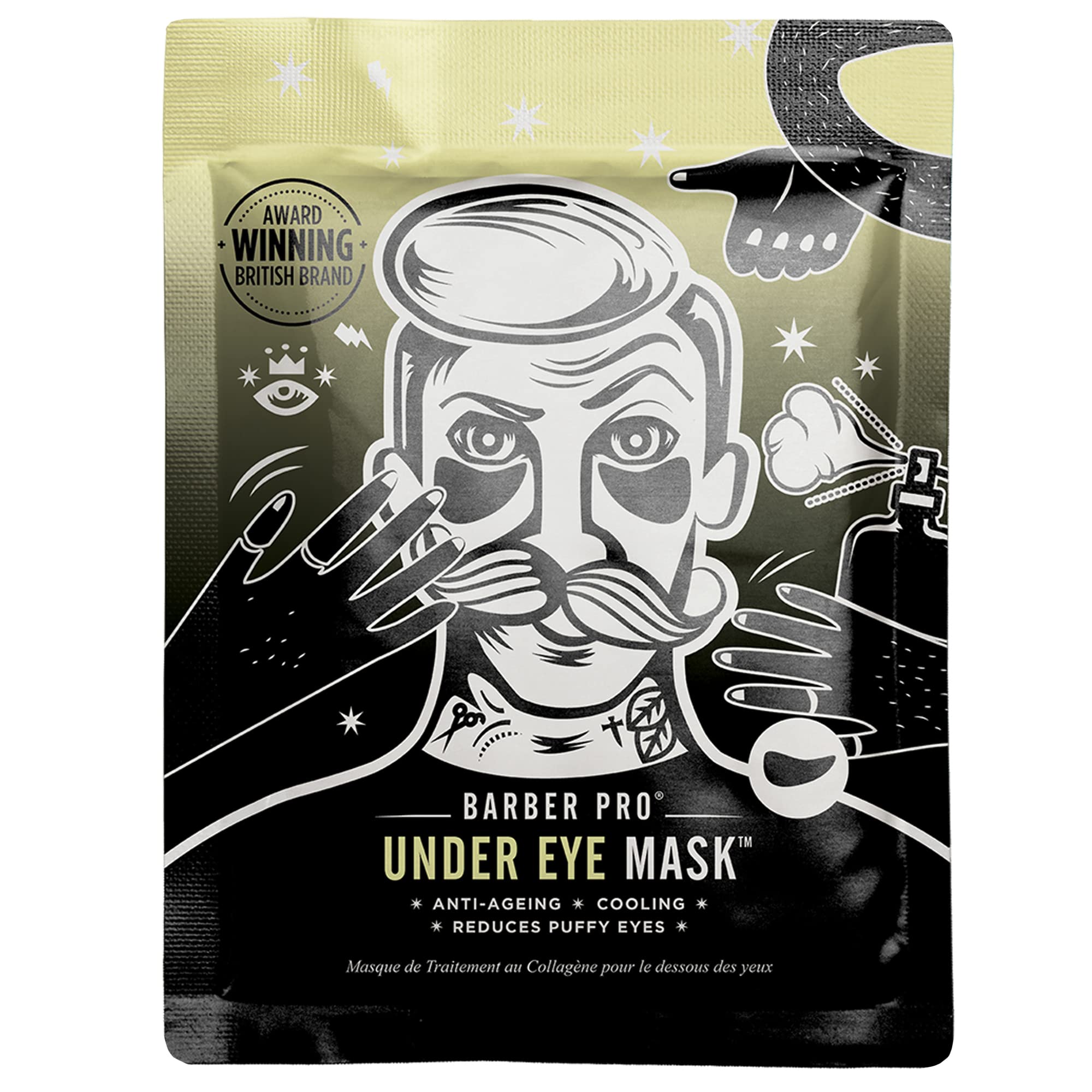 BARBER PRO UNDER EYE MASK Mens Eye Patches Activated Charcoal & Volcanic Ash Gel Pads Natural Anti-Ageing Skincare for Puffy Eyes Vegan Multi Award Winning Brand 3 Pairs