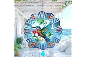 YOURONGMAO Hummingbird Metal Wind Spinners - 12 Inch Hanging Metal Wind Spinner for Outdoor & Indoor Decor, Hummingbird Kinetic Sculpture for Christmas Ornament Gifts, Yard Art and Garden Decorations