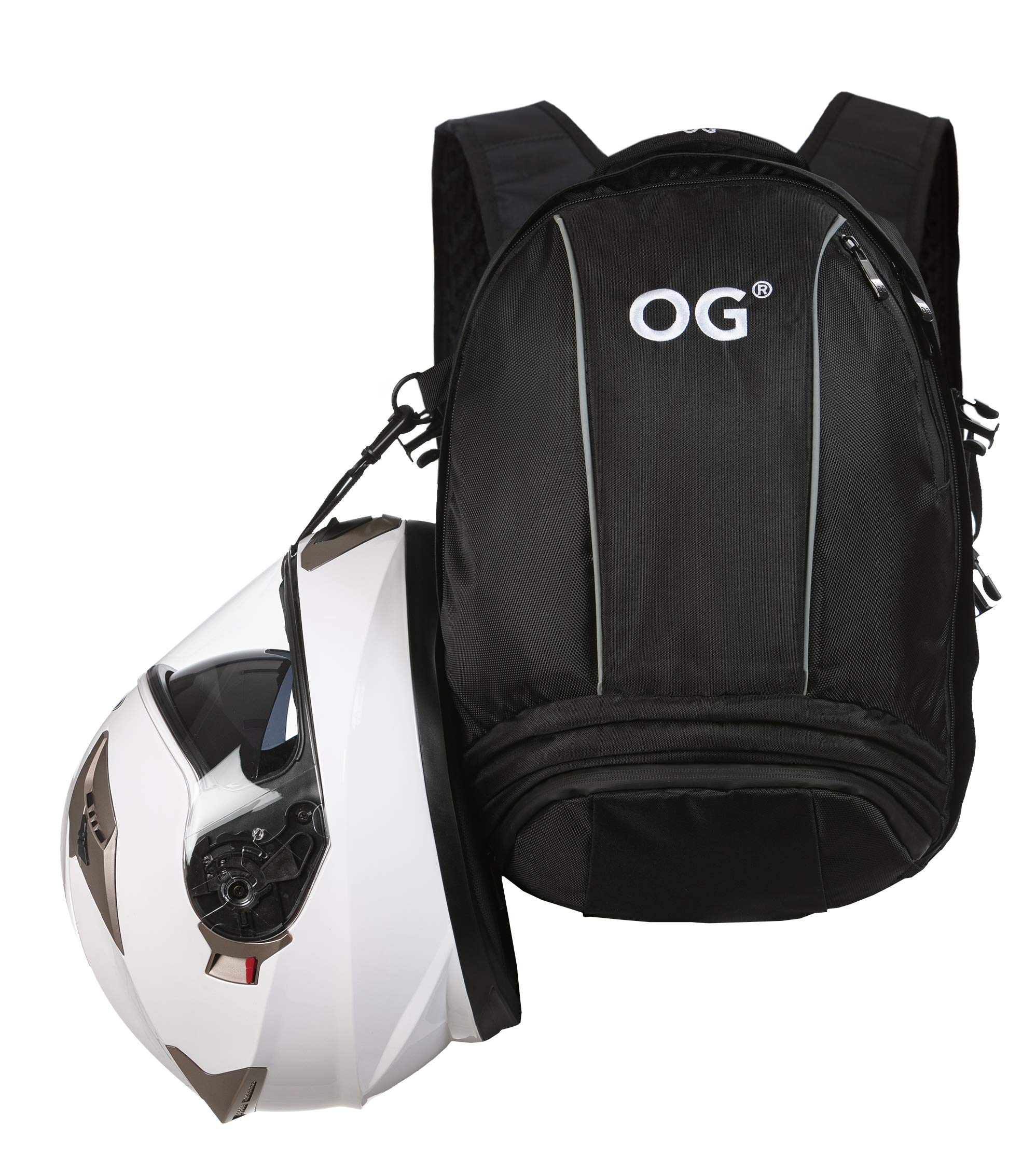 OG Online&Go Motorcycle Backpack Black 25-35L, Helmet Bag, Motorbike Helmet Strap, Antitheft, Waterproof, Laptop Rucksack, Reflective