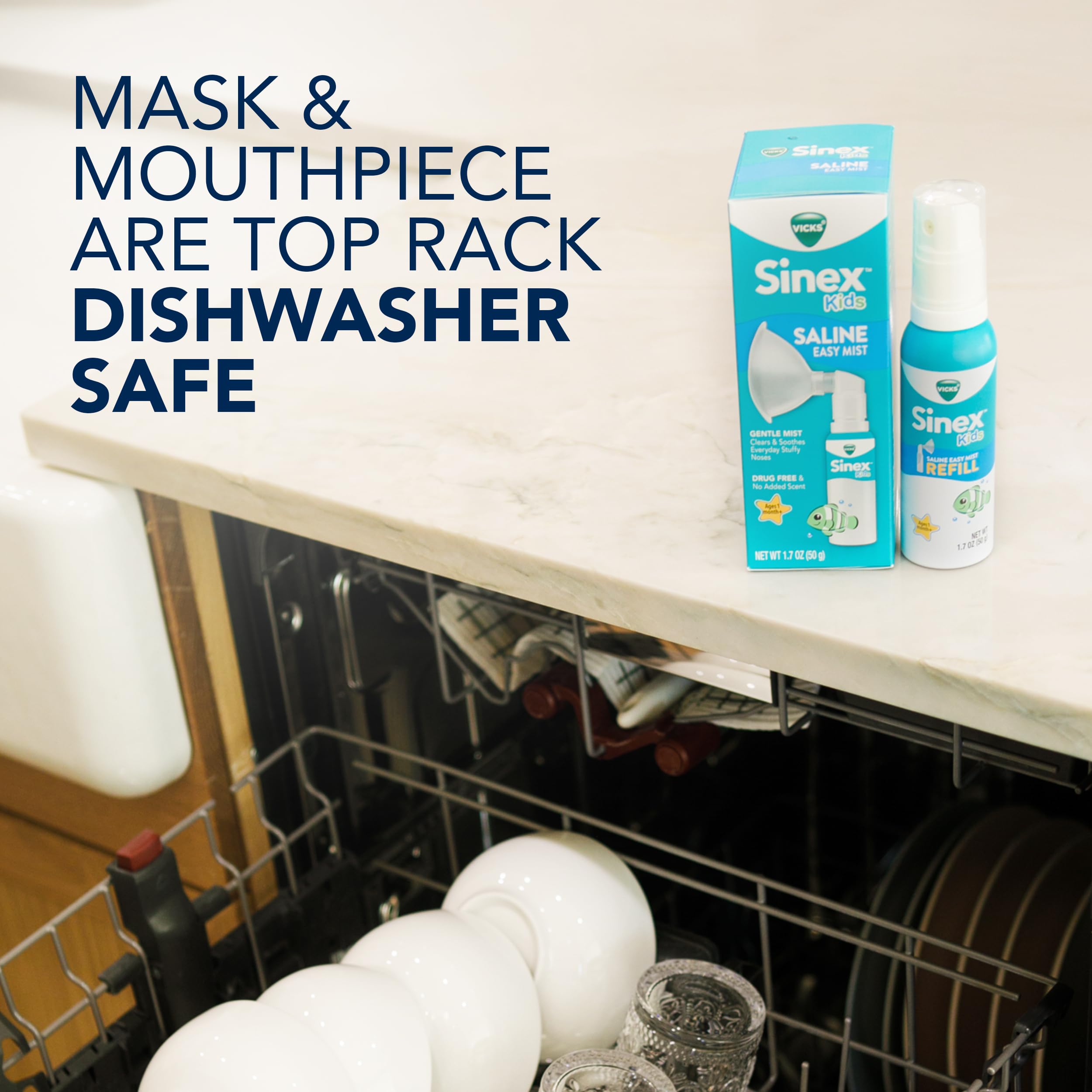 Vicks Sinex Kids Saline Easy Mist, Drug Free Saline, Ages 1 Month+, Gently Clears and Soothes Everyday Stuffy Noses, Safe for Daily Use, 1.7 OZ