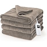 Sunbeam Electric Royal Luxe Microplush Heated Blanket, 12 Heat Settings, 12-Hour Auto Shut-Off, Fast Heating, Warm & Cozy, Machine Washable, Mushroom Color, Twin (84" x 62")