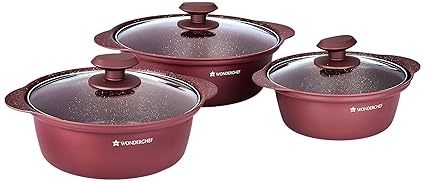 Wonderchef Vittorio Aluminium Induction Base Casserole Set, 6-Pieces, Red