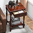 LEEMTORIG Antique Nightstand Bedside Table Cherry Wood Finish, Traditional Victorian Queen Anne End Side Table with Drawer for Bedroom Living Room, 19.7" Wx15.7 Dx27.6 H, Cherry Walnut GBJ-1533-WD