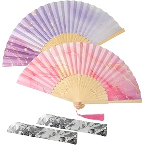 2 Pack Folding Fan, Gradient Color Wooden Hand Fans for Women Paper Fan for Raves, Wedding, Party, Travel, Home Decor, Gift |