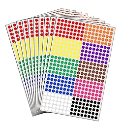 6000 Pack, 1/4" Small Colored Dot Stickers Round