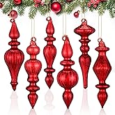 Liliful 6 Pcs 6.3 Inch Burgundy Red Mercury Glass Finial Christmas Hanging Finials Ornaments Assorted Mercury Glass Decor for Christmas Xmas Tree Vintage Holiday Decoration