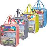 4 Pack Extra Large Mesh Toy Zipper Storage Bags(11.8 * 9.8 * 5.2in),Magnetic Tiles Block Sets Plush Toy Storage Organizer with Pockets, Travel Breathable See Through Colored Pouch with Handle