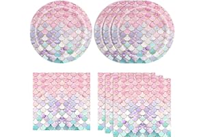 KHAIVI 40PCS Mermaid Ocean Party Supplies Mermaid Tableware Set Including Mermaid Plates And Napkins Mermaid Party Supplies Tableware Set For Girls Baby Shower Birthday Party Decorations Favors