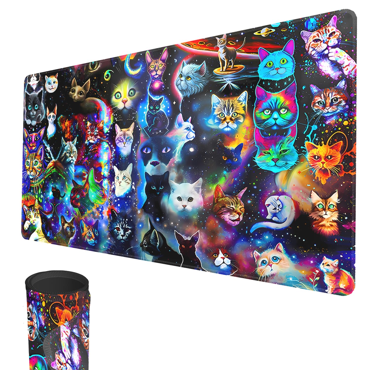 MTG Playmat, 24" x 14" TCG Game Play Mat Stitched Edges Trading Card Mouse Pad with Storage Bag Smooth Rubber Surface Battle Game Mat (Cat Monster) โ image 1