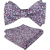 Alizeal Mens 2pcs Floral Self-tied Bow Tie with Pocket Square Colorful Tie Set