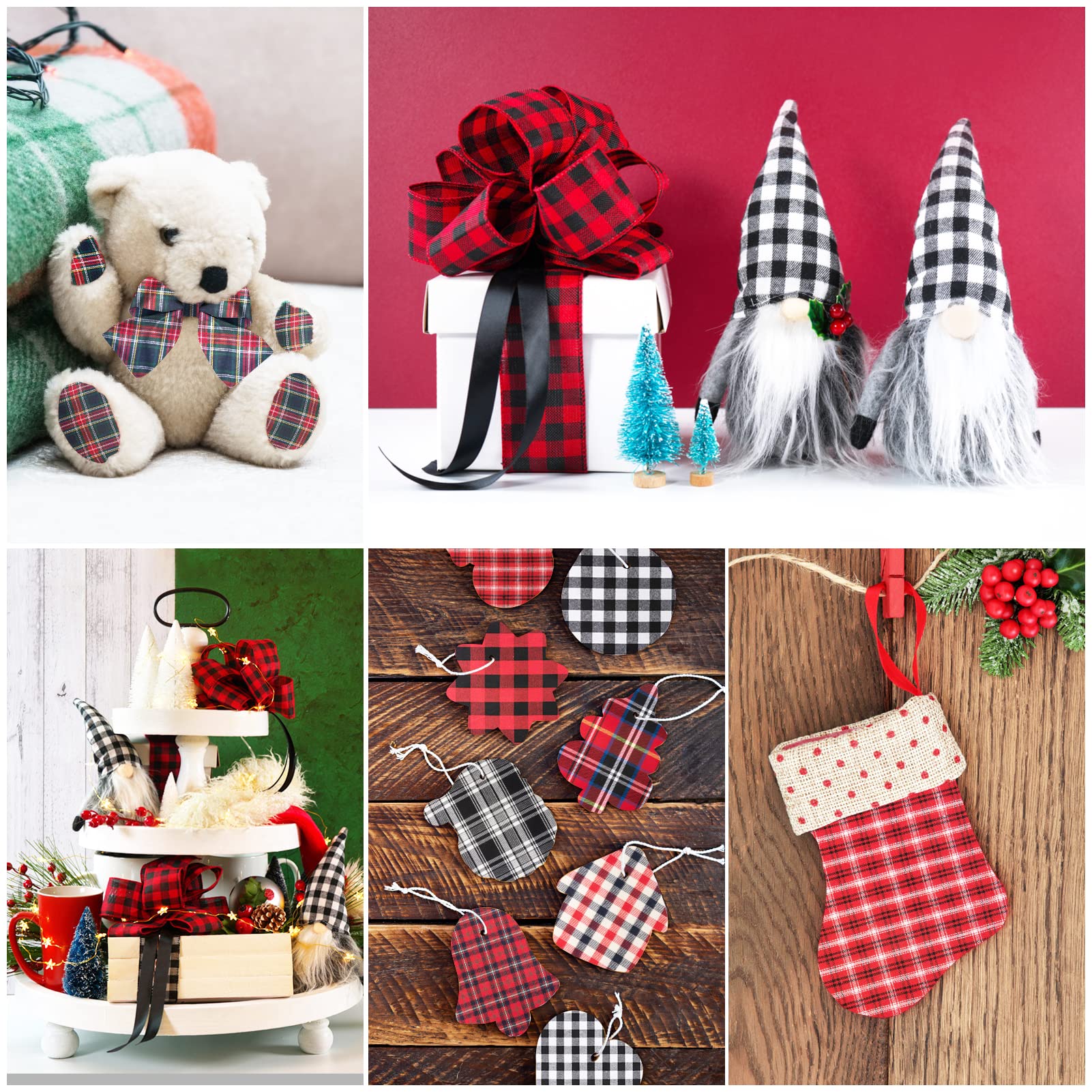 30pcs Christmas Plaid Cotton Fabric- 10 x 10inch Xmas Quilting Fabric Squares in 10 Styles Christmas Fat Quarters Fabric DIY Fabric Supplies for DIY Sewing Quilting Patchwork Homemade Crafts Presents