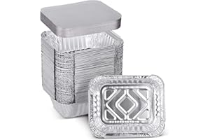 XIAFEI 1LB Takeout Foil Pans with Lids(50 Pack), Recyclable Food Storage,Disposable Aluminum Foil for Catering Party Meal Prep Freezer Drip Pans BBQ Potluck Holidays- 5.5" x 4.5"x 1.57"