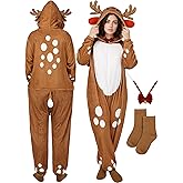SOMSOC Christmas Reindeer Adult Costume Unisex Deer Animal Onesie Pajamas Jumpsuit