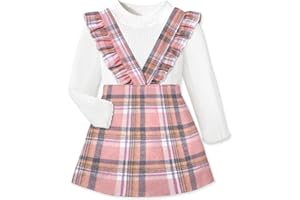 TyeSmo Toddler Girl Clothes 3-7Y Toddler Clothes for Girls Rib Long Sleeve Top Plaid Two Piece Skirt Set Toddler Girl Outfits
