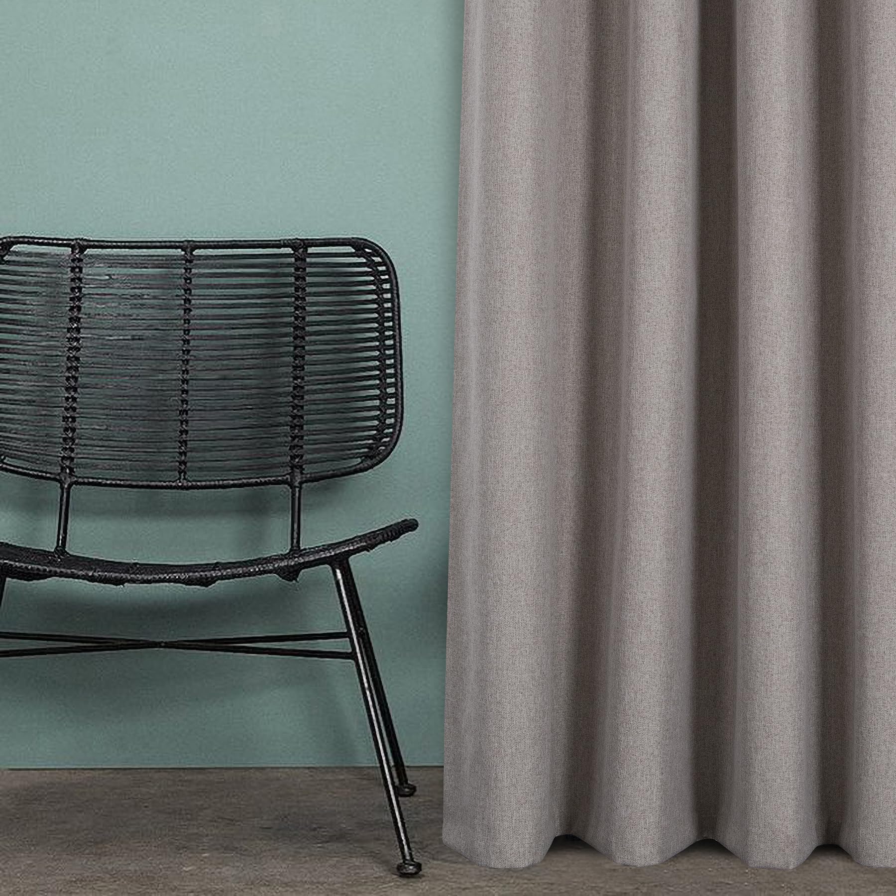 always4u 100% Blackout Curtains for Bedroom Thermal Linen Look Window Drapes For Home Decoration Eyelet Stone Curtain Without Linings for Living room Pair of W46*L72