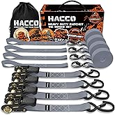 Haccoplanet Ratchet Tie Down Straps, 2340lb Break Strength, 4pc 1inch x 16FT Tie Down Strap Set with Padded Handles & Coated S Hook W/Safety Clip, Cargo Strap Tie Down for Motorcycle, Truck (Grey)