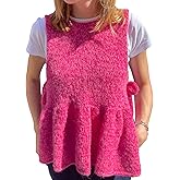 HOULENGS Womens Summer Sleeveless Crew Neck Knit Pullover Tops Bowtie Side Ruffle Hem Sweater Vest Y2K Knit Peplum Tank Tops