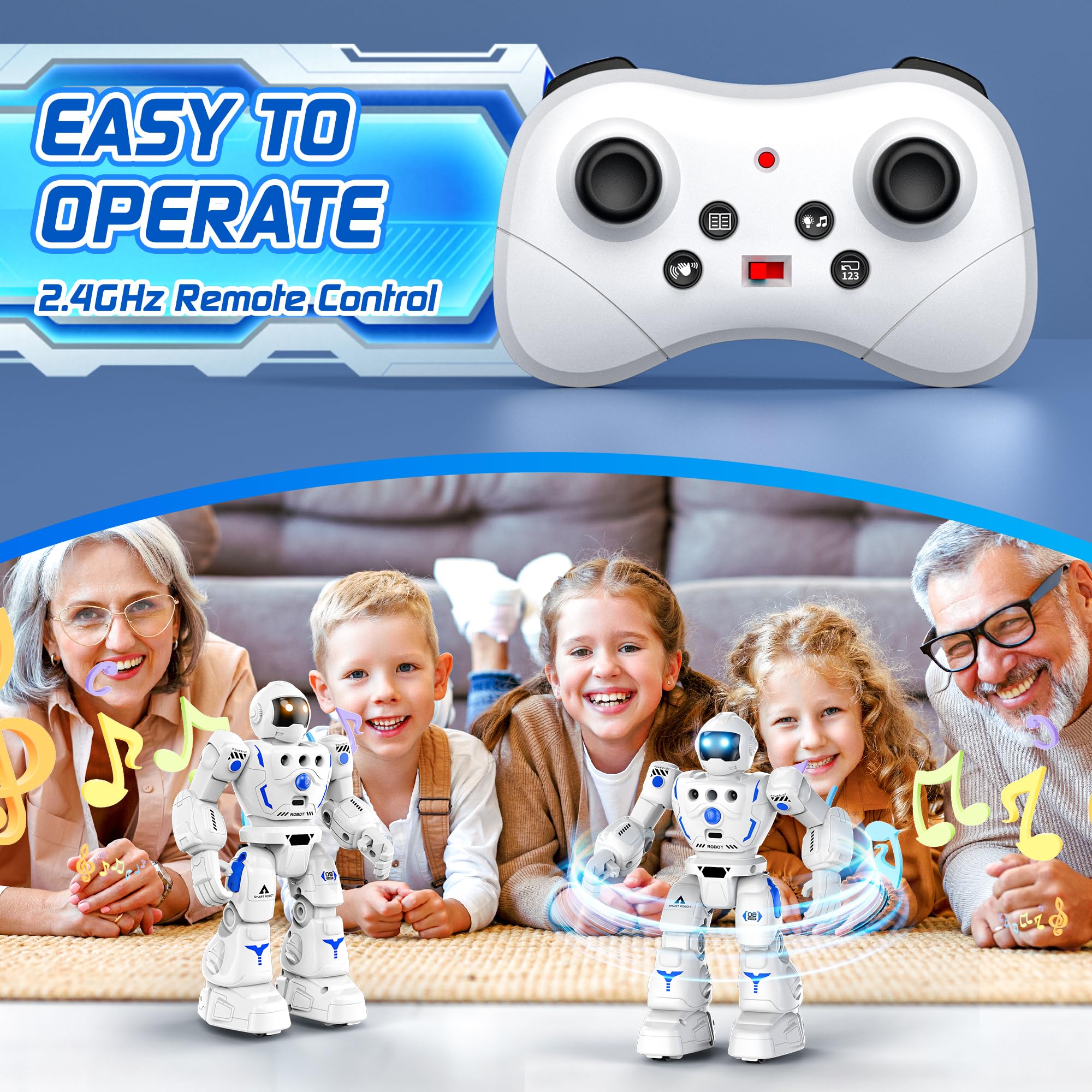 BAZOLOTA Robot Toys for Kids 3-5, Programmable Remote Control Robot with Walking, Sliding, Singing and Dancing, RC Gesture Sensing Control Smart Robots for Age 3-12 Kids Christmas Birthday
