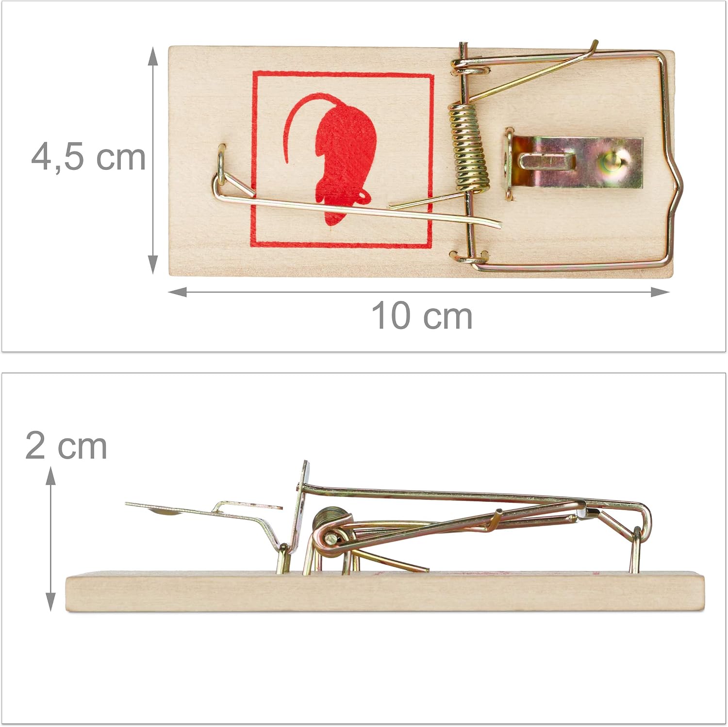 Relaxdays Set of 12 Mousetraps, Classic Mice Trap, Reusable, No Poison, Animal Trapping, Metal Hanger, Wooden, Natural - Image 5