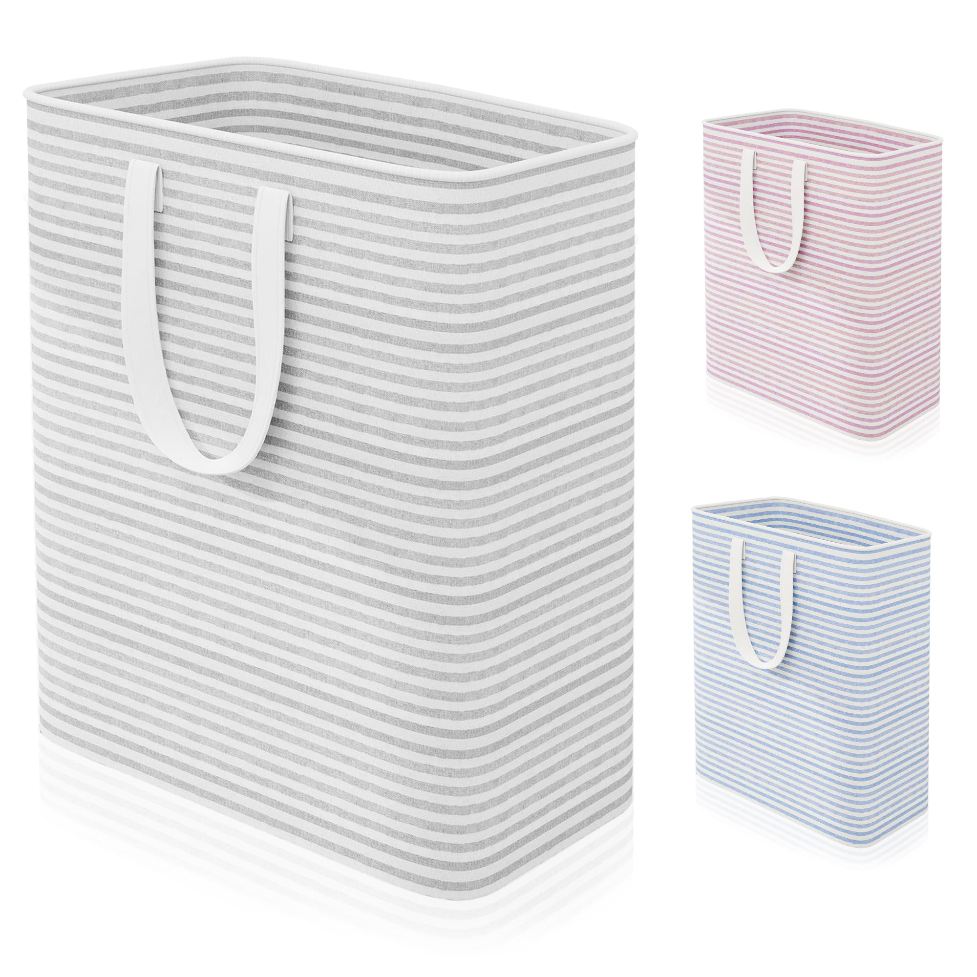 Caroeas 100L Laundry Bin, Collapsible Laundry Basket for Easy Storage, Freestanding Washing Baskets for Dirty Clothes with Reinforced Long Handles, Waterproof Slim Laundry Hamper for Baby, Grey