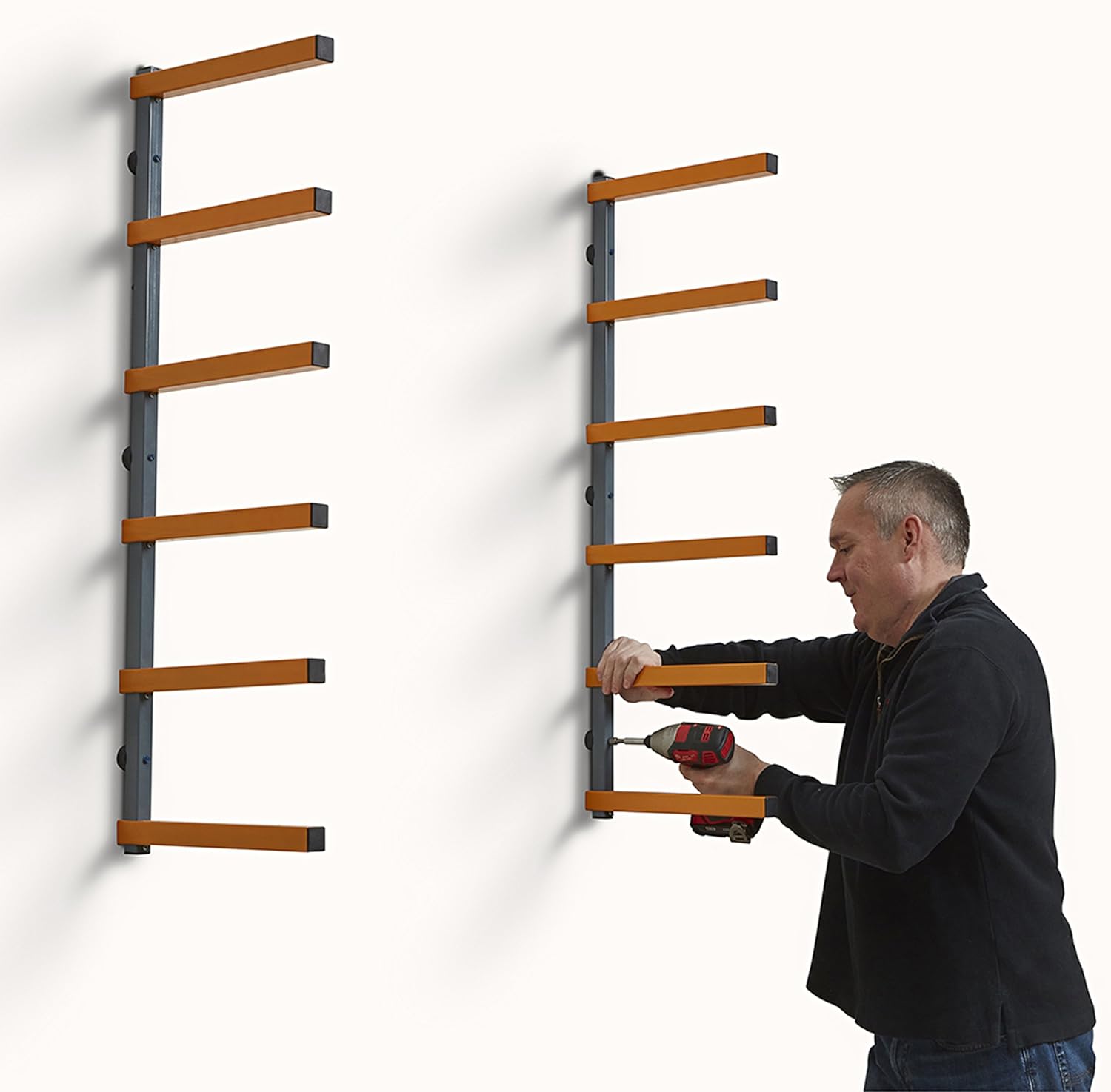 Bora Wood Organizer and Lumber Storage Metal Rack with 6-Level Wall Mount – Indoor and Outdoor Use, In Orange | PBR-001 - - 