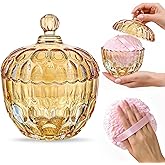 kanpura 2 Pcs Extra Large Body Powder Puff and Container Clear 6 Inch Body Powder Puff and Crystal Container for Baby Women Reusable, Washable, Wet and Dry Makeup (Amber)