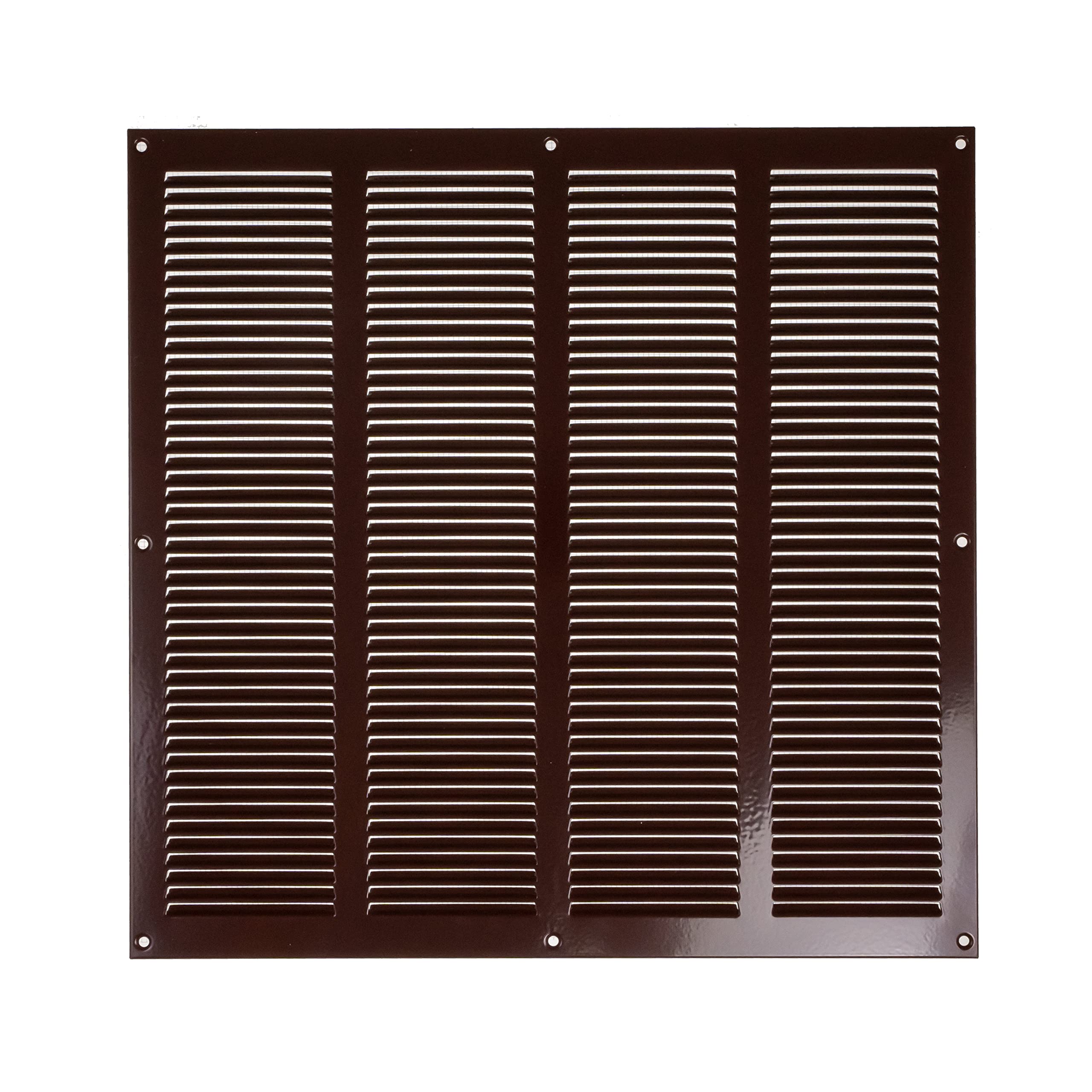 16'' x 16'' Inch / 400 x 400 mm Brown Steel Vent Cover - Metal Square Soffit Grille - Louvered Air Return Grille - for Ceiling and Sidewall - Built-in Protection Screen Mesh - HVAC Ventilation