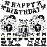 Black Bow Birthday Party Decorations Girls Include Bow Happy Birthday Banner Cake Toppers Balloons Honeycomb Centerpieces Bow Coquete Theme Party Supplies