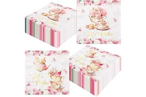 DYDAMUD Tea Party Decoration Floral Tea Napkins 40 Pcs Pink Vintage Paper Napkins for Girl Birthday Wedding Bridal Shower Baby Shower Flower Party Decorations