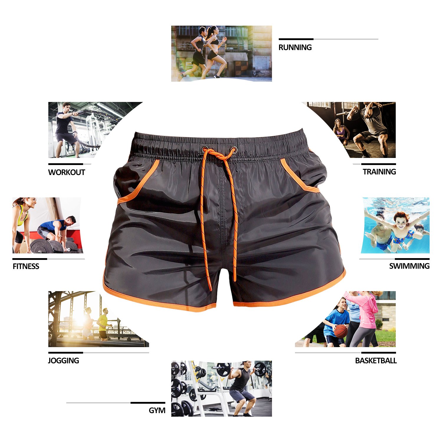 Vogyal Men\'s Athletic Running Shorts, Quick Dry Bodybuilder Boxer Workout Fit Short with Mesh Brief Lining, 2 Pockets Black US S/Tag L(Waist:30-32\