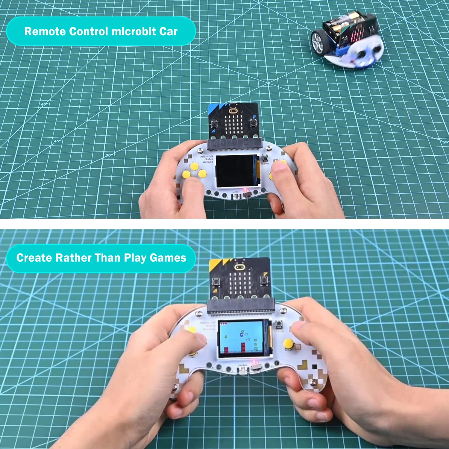 ELECFREAKS microbit Retro Makecode Arcade for STEM Education, Micro:bit Joystick Programming Learning Machine Supports Remote Control and Creat Games(Without Micro:bit)