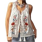 Verdusa Women's Plus Size Boho Floral Button Up Vest Fringe Tie Front Sleeveless Vacation Tops