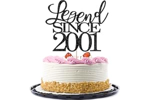 Migeaks legend since 2001 cake topper 23th birthday happy birthday cake topper men and women cheer 23 years old handmade black glitter cake decoration