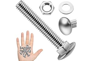 EASTPUK (12 Sets) 5/16-18 x 2 Carriage Bolts with Nuts and Washers, 304 Stainless Steel Round Head Square Neck 5/16 Carriage Bolts Screws, Full Thread for Outdoor