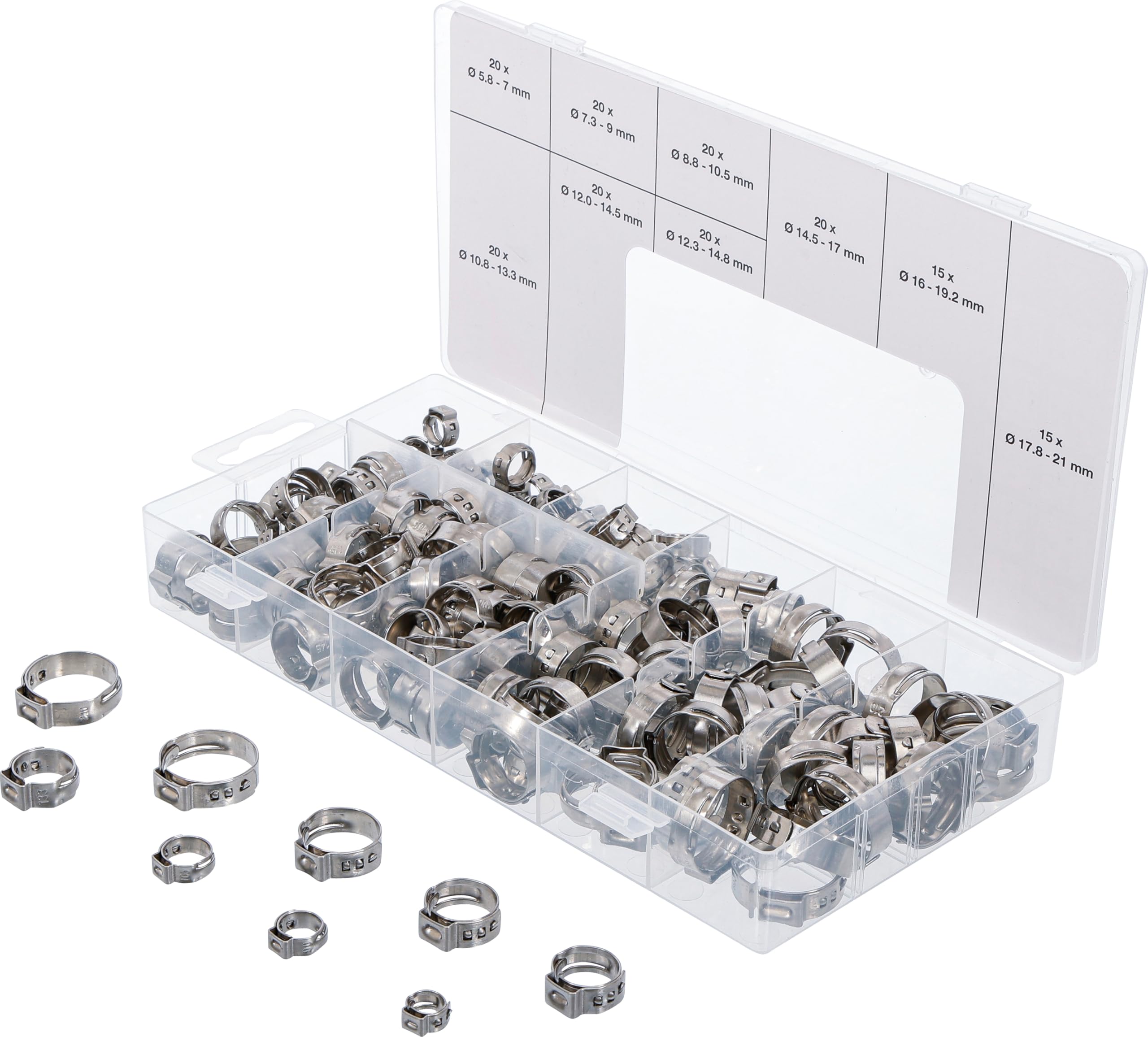 BGS 14115 | Stainless Steel Hose Clamp Assortment | Ø 5.8 - 21 mm | 170 pcs.