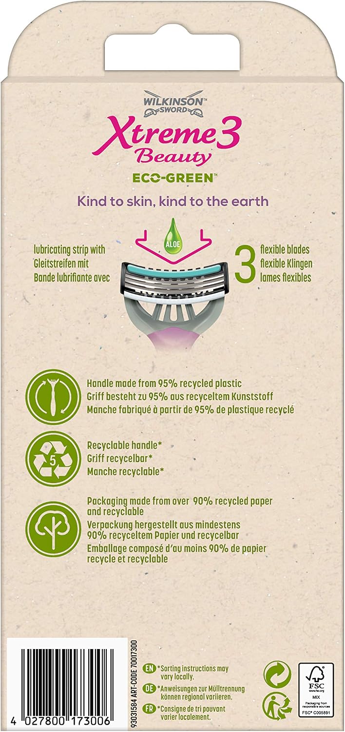 Wilkinson Sword - Xtreme 3 Beauty Eco Green X 4 - Disposable Razor for Women Ecosustainable and Recyclable - 70 g - Image 4