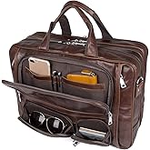 Augus Business Travel Briefcase Genuine Leather Duffel Bags for Men Laptop Bag fits 15.6 inches Laptop