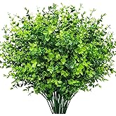 12 Bundles Greenery Artificial Plants Outdoors, Eucalyptus Stems UV Resistant Fake Foliage Plants Faux Boxwood Shrubs Indoor Decorations Artificial Flowers for Garden Pot Porch Fence Hanging Planter