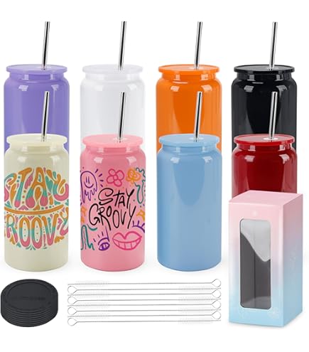 FECBK 6-Pack 16oz Sublimation Tumbler Cups With Lids & Straws - Stainless Steel, Vacuum Insulated, Can Shaped - View #5