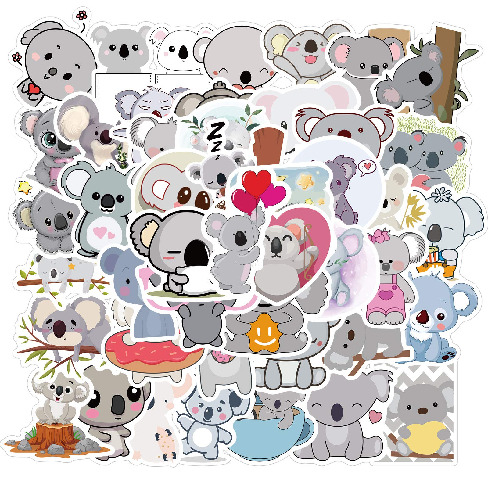 50Pcs Cute Koala Stickers for Water Bottles Tumbler Luggage Skateboard Bumper Scrapbook Mug, Sticker Gift for Kids Teens Adults