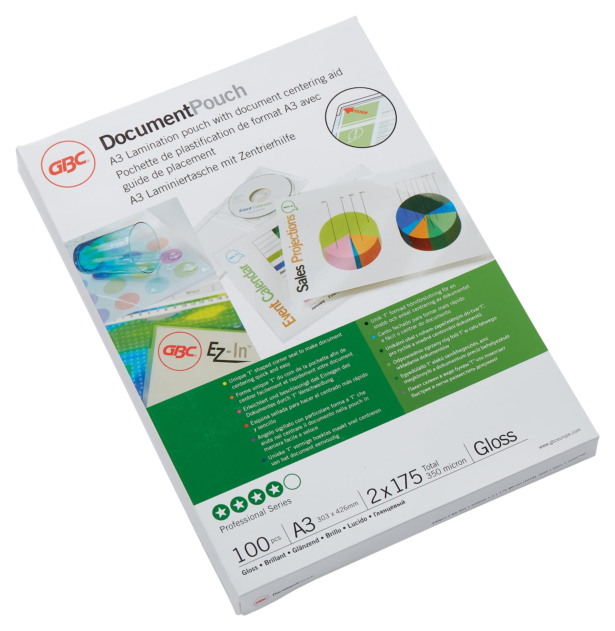 GBC A3 2x175 Micron Gloss Laminating Pouches, Pack of 100, 3200746 — image 1
