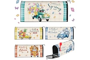 DISPOWREATH 4 Pcs Hello Spring Summer Mailbox Covers Magnetic Standard Size 18 x 21 Inch Hello Autumn Winter Magnetic Mailbox Covers Wraps Decoration for Garden Yard Home Outdoor Decor